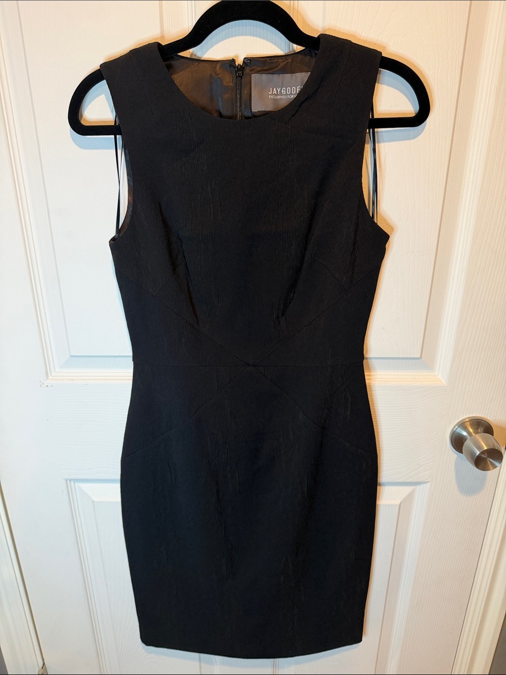 JAYGODFREY Black Sleeveless Sheath Dress with Sculpted Seams